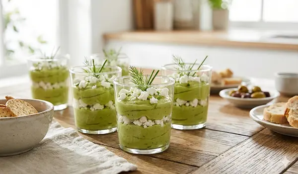 Verrines avocat et chèvre frais maison, apéro dînatoire sain et rapide.