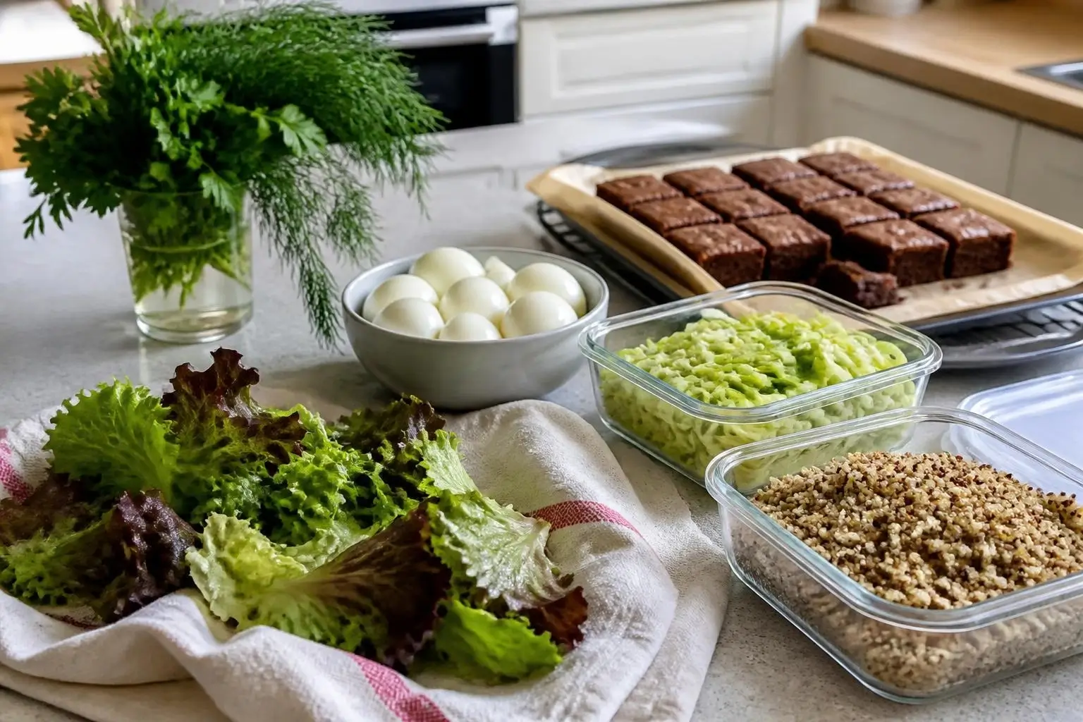 Préparation des repas du dimanche : légumes lavés et boîtes au réfrigérateur